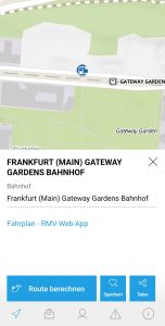 Screenshot aus der App des Radroutenplaners Hessen, der die Verlinkung zur RMV-Fahrplanauskunft zeigt