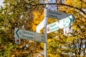 Foto eines Radwegweisers im Herbst
